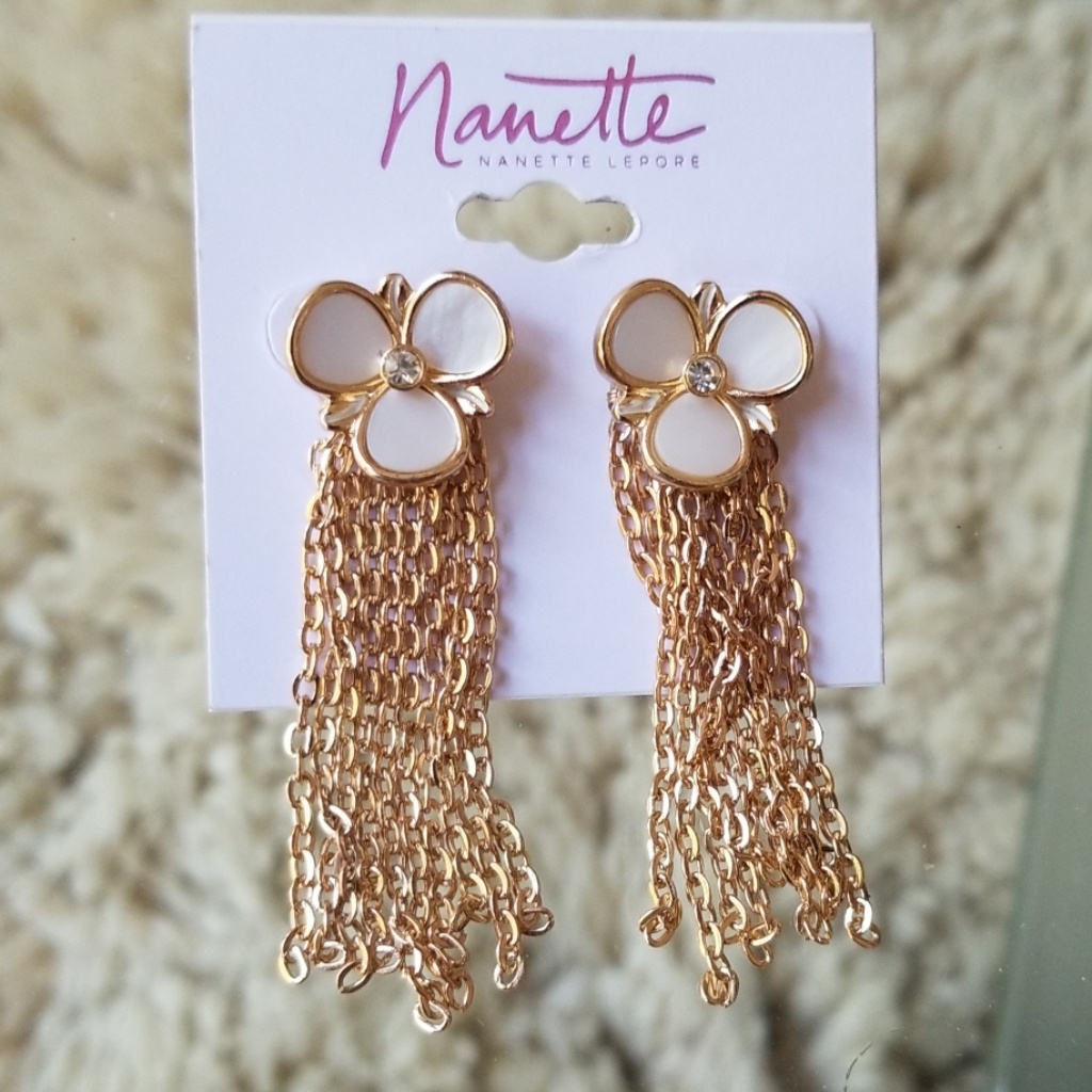 Nanette Lepore Flower Earrings With Chain Tassels